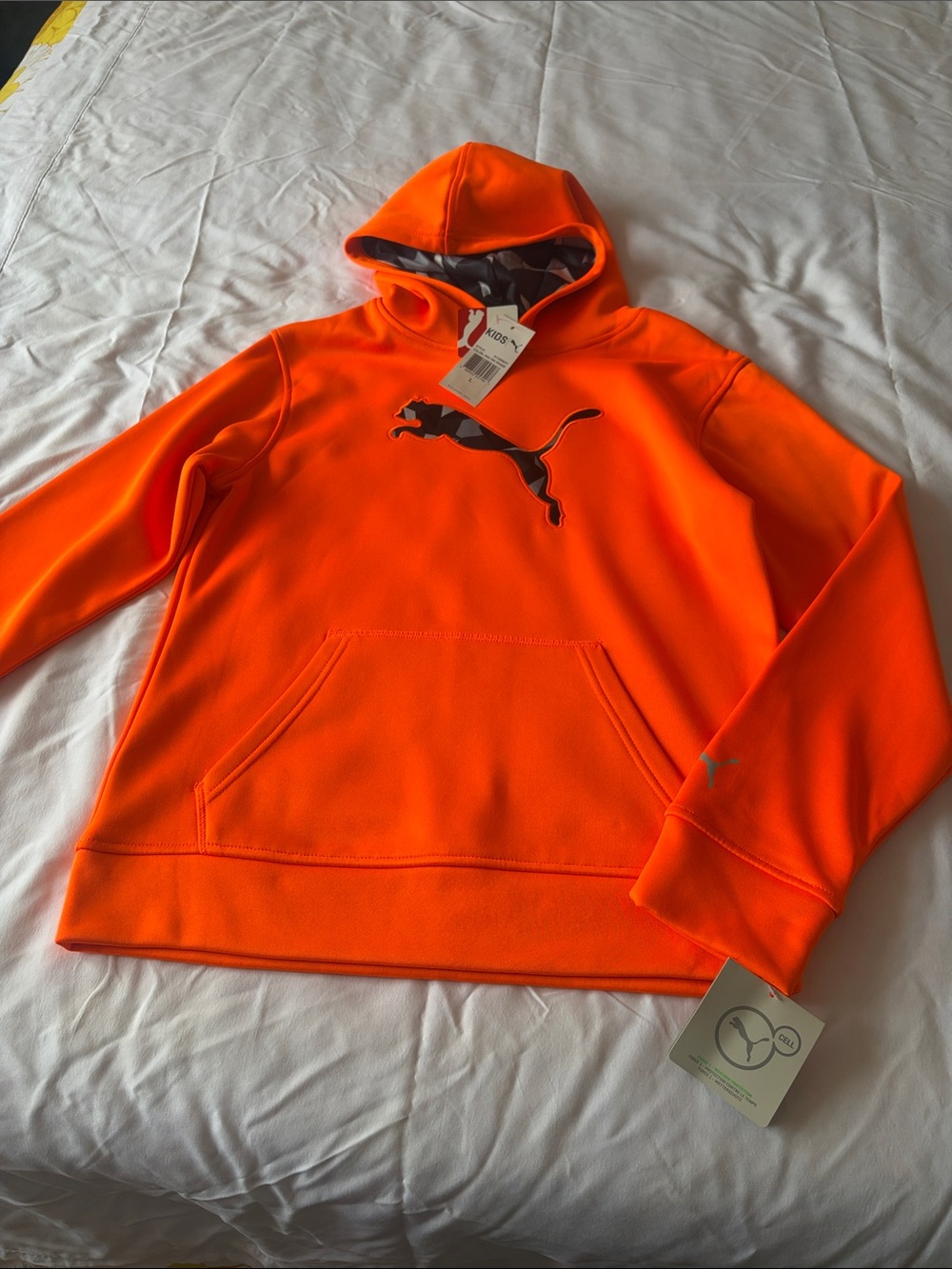 Puma Men's Neon Orange Pullover Hoodie with Black Logo